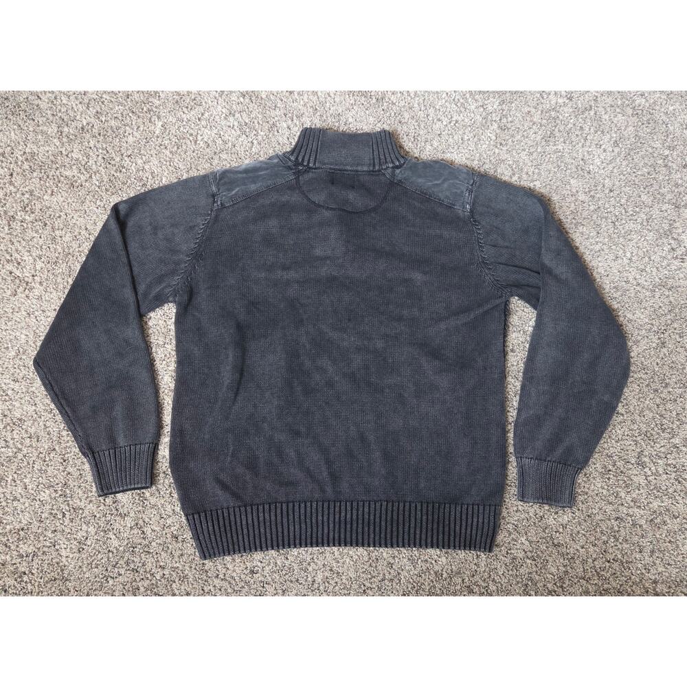 F/X Fusion Men's Quarter Button Knit Sweater Mock Neck Shoulder Patches Sz L - Picture 2 of 6